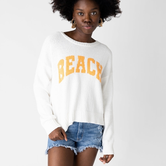 Women's White Beach Sweater - Picture 1 of 8